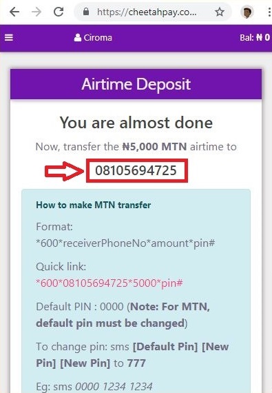 Cheetahpay guideline to transfer airtime