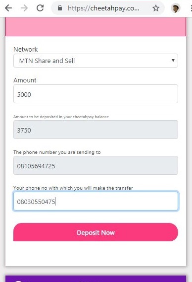 Cheetahpay deposit form