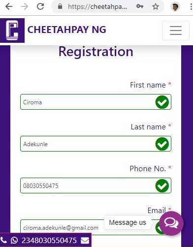 Cheetahpay Signup