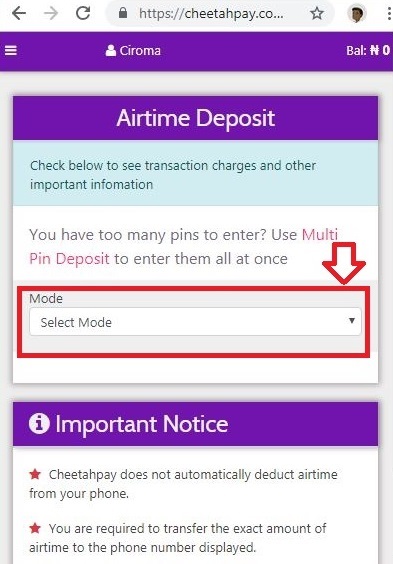 Cheetahpay Select deposit mode